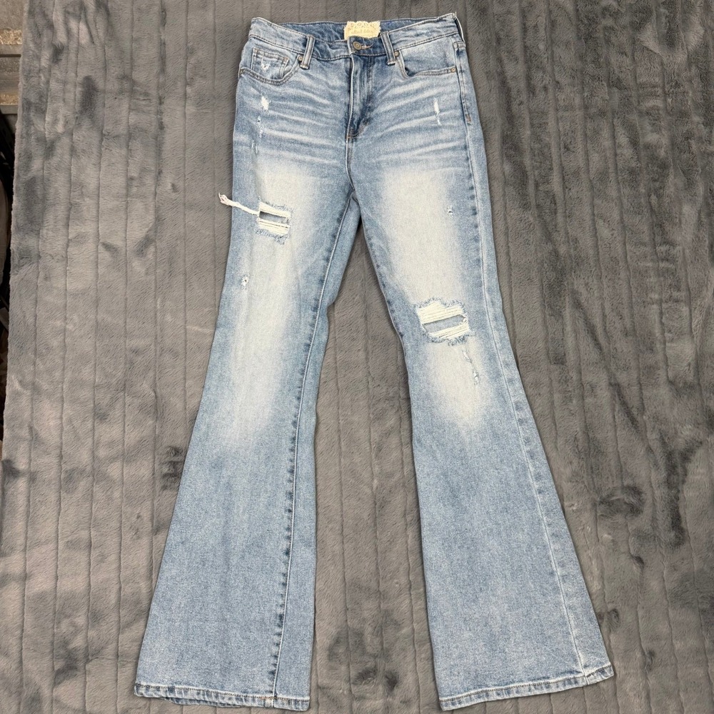 Altar'd State Distressed Flare Jeans Light Wash High Rise Ripped Denim 27/5